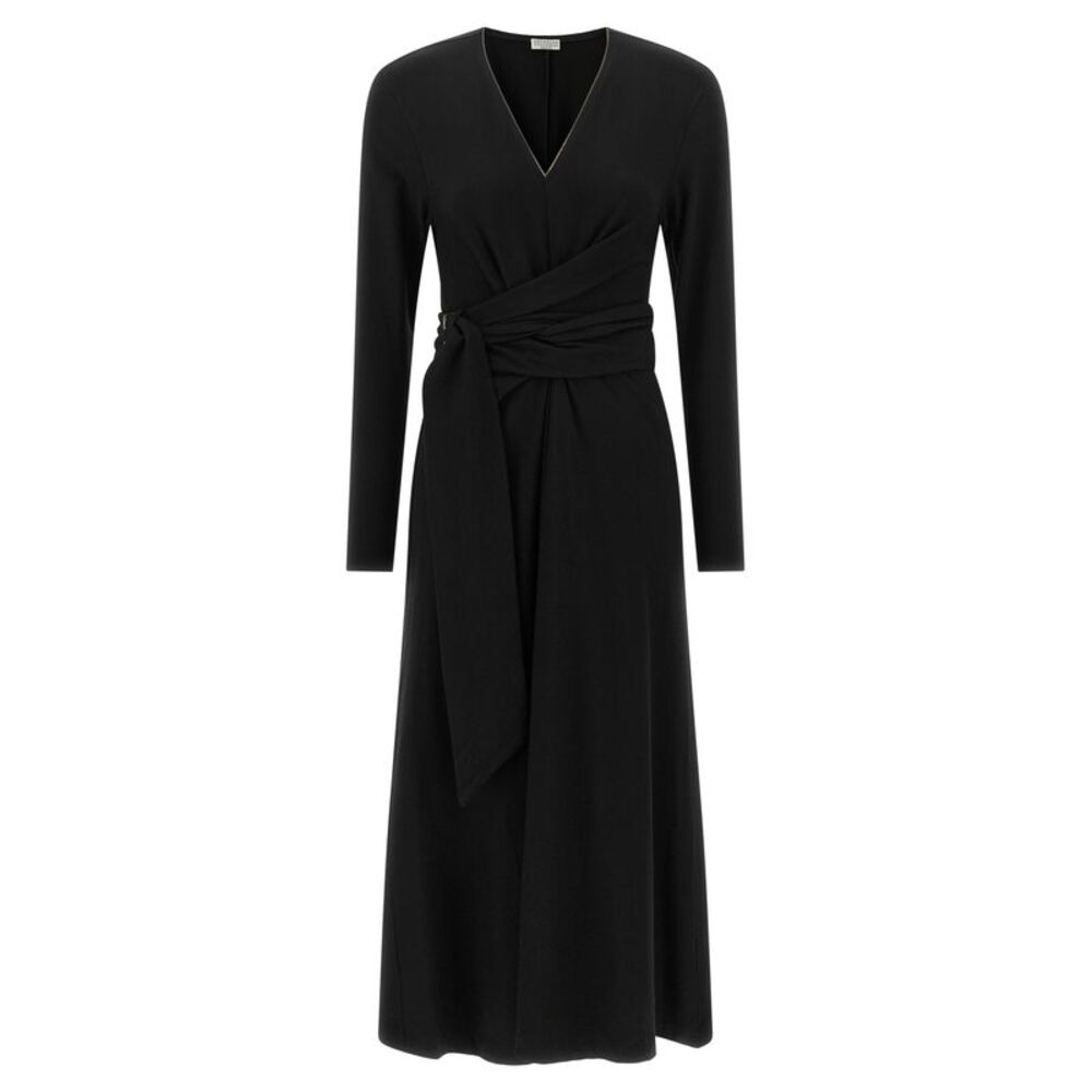 Brunello Cucinelli Black Virgin Wool Midi Women's Dress